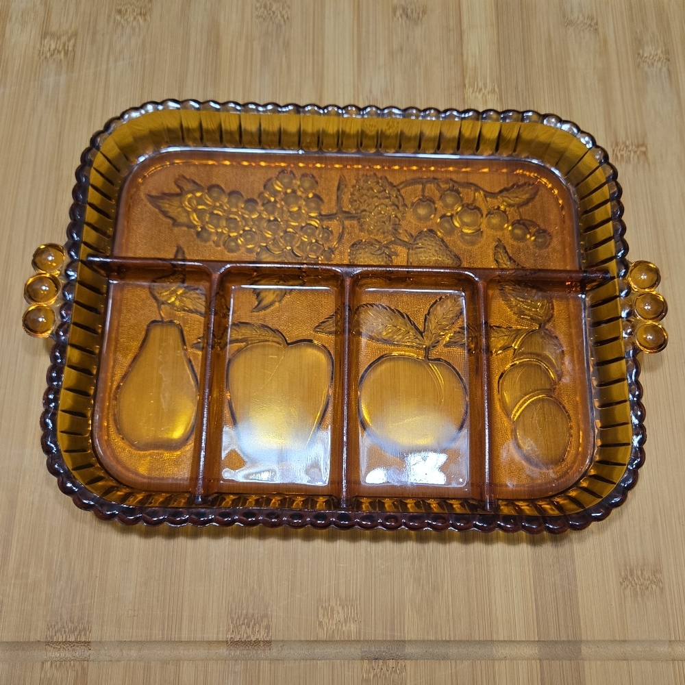 Indiana Amber Glass Fruit Tray Vintage